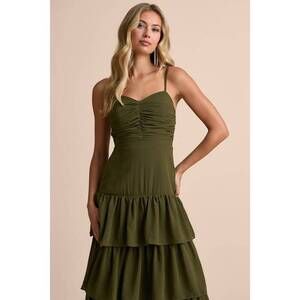 Lulus Gorgeous Influence Olive Green Tiered Maxi Dress - Size XS